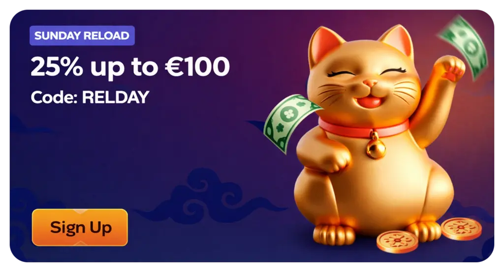 Manekispin Sunday Reload Bonus 25% up to €100 Offer
