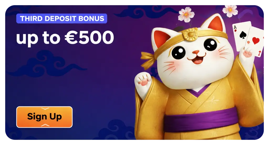 Third Deposit Bonus up to €500 at Manekispin Casino